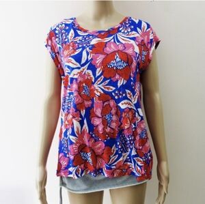 Sigrid Olsen 100% Linen Floral Short Sleeve High Low Button Down Shirt (L) NWOT!